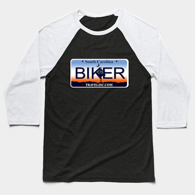 Biker South Carolina License Plate Baseball T-Shirt by Mel's Designs